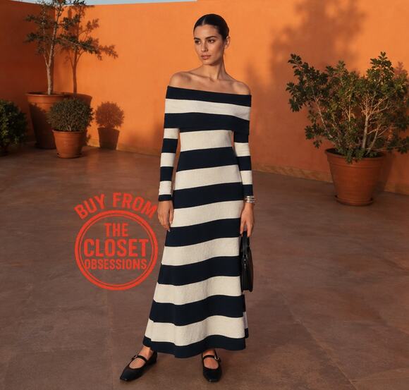 Zara Dresses & Skirts - ZARA Striped Knit Off Shoulder Midi Dress NWT Size M